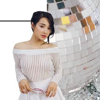 Đầm xòe trễ vai sọc trắng 2140
