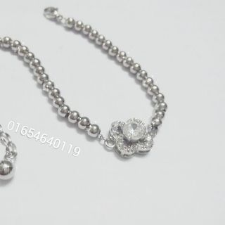 Lắc tay bi inox - mặt hoa 4 cánh đính xoàn