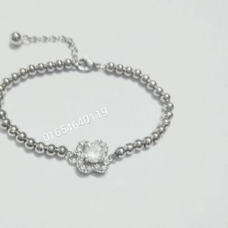 Lắc tay bi inox - mặt hoa 4 cánh đính xoàn