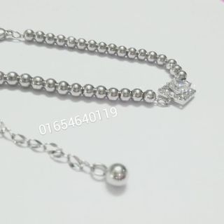 Lắc tay bi inox mặt vuông đính xoàn
