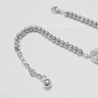 Lắc tay bi inox mặt tròn đính xoàn nhỏ