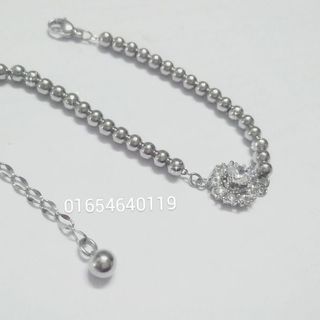 Lắc tay bi inox mặt tròn đính xoàn lớn