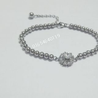 Lắc tay bi inox mặt tròn đính xoàn lớn