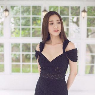 Đầm hai dây ren đen dễ thương 2134