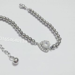 Lắc tay bi inox mặt trái tim đính xoàn