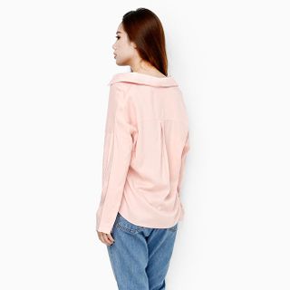 Áo sơ mi thời trang cổ V màu hồng