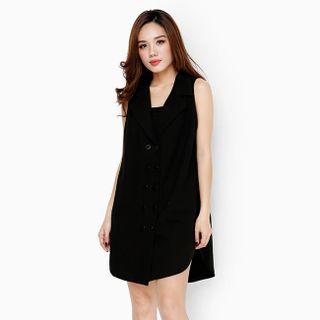 Đầm thời trang form dài dáng vest trẻ trung màu đen