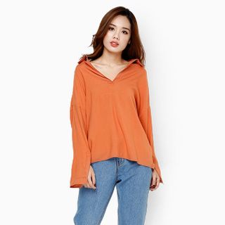 Áo sơ mi thời trang cổ V màu cam đất