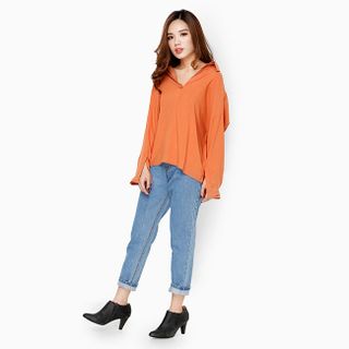Áo sơ mi thời trang cổ V màu cam đất