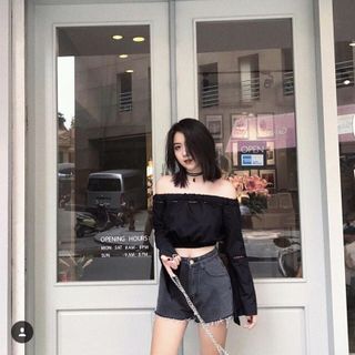 crop tay loe phối ren