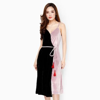 Đầm thời trang nữ 2 dây phối màu phong cách