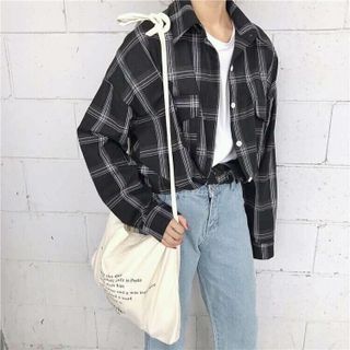 sơ mi caro form dài ovesz