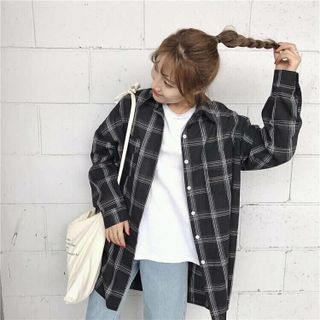 sơ mi caro form dài ovesz