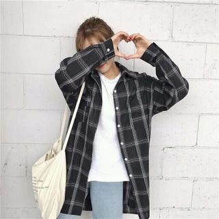 sơ mi caro form dài ovesz