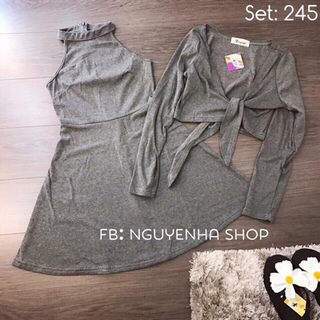 Set váy yếm kèm áo choàng