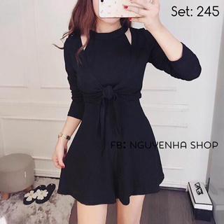 Set váy yếm kèm áo choàng