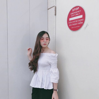 Áo peplum trễ vai nhún chỉ