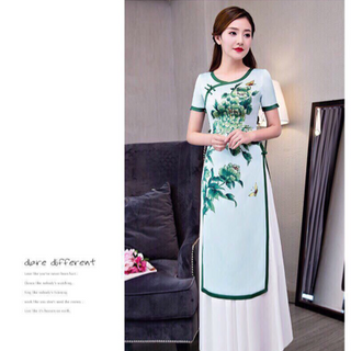 Set sườn xám chân váy xoè