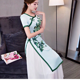 Set sườn xám chân váy xoè