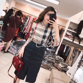 set áo sơ mi ̣c BBR chân váy nút T10192