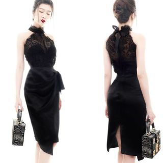 Đầm body đen phối ren sang trọng 2187
