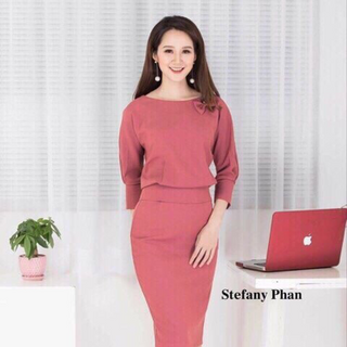 Set áo tay dài kết nơ kèm chân váy
