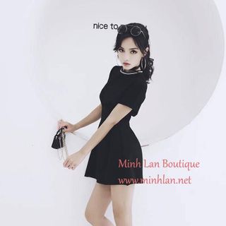 Đầm xòe cổ sọc viền trắng