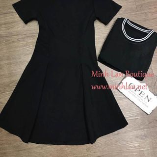 Đầm xòe cổ sọc viền trắng