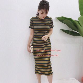 Đầm len sọc xẻ tà