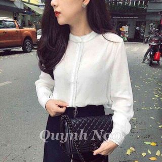 ÁO SƠ MI TRẮNG CỔ TRỤ TAY VIỀN