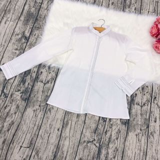ÁO SƠ MI TRẮNG CỔ TRỤ TAY VIỀN