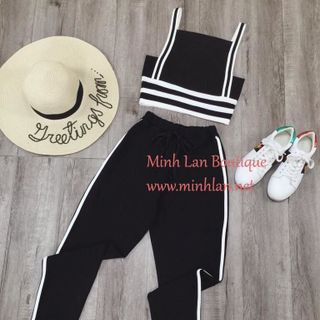 Set quần thun viền áo croptop