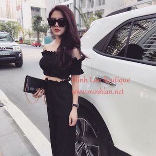 Set quần ống rộng áo trễ vai