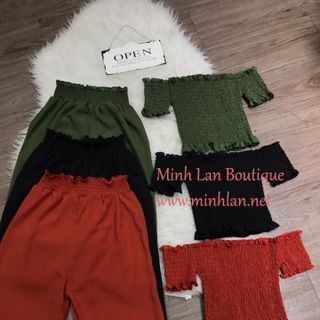 Set quần ống rộng áo trễ vai