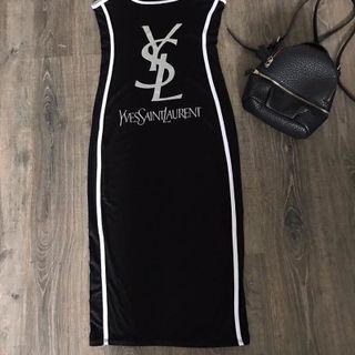 Đầm body hai dây viền trắng