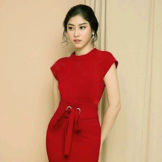 Đầm body đỏ thắt nơ eo 2206
