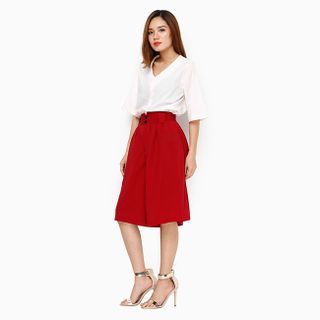 Quần thời trang ống rộng culottes màu đỏ sang trọng