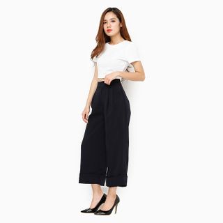 Quần thời trang ống rộng culottes màu xanh đen