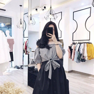 áo bẹt vai bẹt vai caro cọt eo