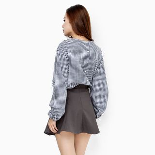 Áo sơ mi nữ caro họa tiết hoa thêu tay bo