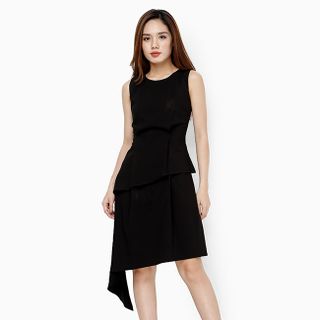 Đầm thời trang nữ phối bèo thanh lịch màu đen