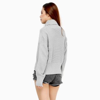 Áo len nữ cổ lọ bo lớn tay dài màu xám