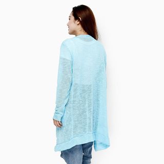 Áo khoác cardigan len dáng dài màu xanh