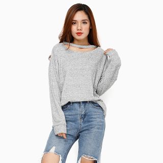 Áo len thời trang tay dài cut out cá tính màu xám