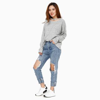 Áo len thời trang tay dài cut out cá tính màu xám