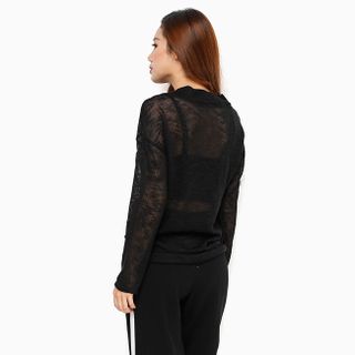 Áo len tay dài cách điệu đan dây cá tính màu đen