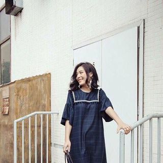 đầm suông kẻ viền thổ cẩm