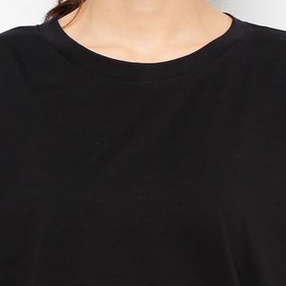 Áo thun cổ tròn tay ngắn phối dây kéo 2 bên màu đen