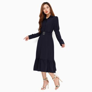 Đầm maxi đuôi cá kèm belt trẻ trung điệu đà màu xanh đen