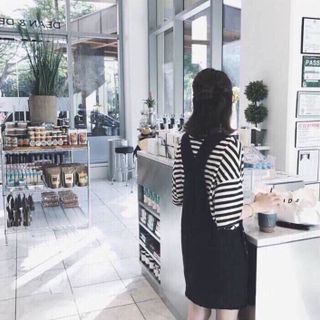Set yếm kaki áo thun sọc